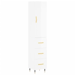 vidaXL Aparador alto madera contrachapada blanco brillo 34,5x34x180 cm