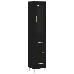 vidaXL Aparador de madera contrachapada negro 34,5x34x180 cm