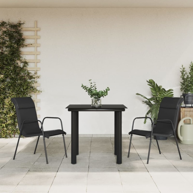 vidaXL Juego de comedor para jardín 3 piezas acero y textilene negro vidaXL Juego de comedor para jardín 3 piezas acero y textilene negro