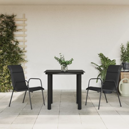 vidaXL Juego de comedor para jardín 3 piezas acero y textilene negro