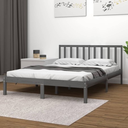 vidaXL Estructura de cama madera maciza de pino doble gris 135x190 cm