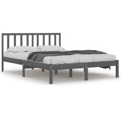 vidaXL Estructura de cama madera maciza de pino doble gris 135x190 cm