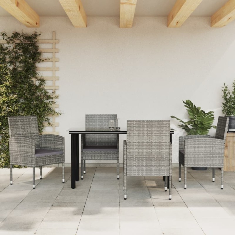 vidaXL Juego de comedor jardín 5 pzas ratán sintético acero gris negro vidaXL Juego de comedor jardín 5 pzas ratán sintético acero gris negro