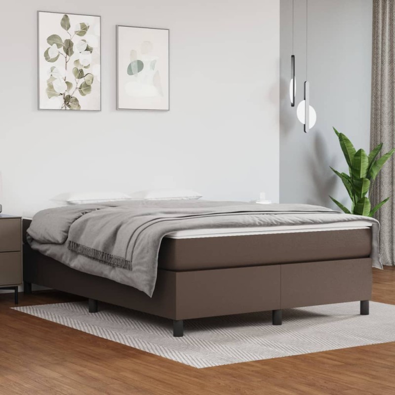 vidaXL Cama box spring con colchón cuero sintético marrón 140x190 cm vidaXL Cama box spring con colchón cuero sintético marrón 140x190 cm