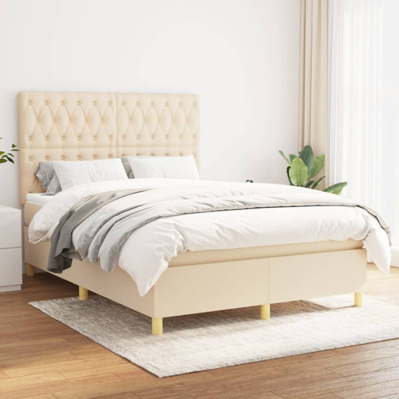 vidaXL Cama box spring con colchón tela color crema 140x190 cm vidaXL Cama box spring con colchón tela color crema 140x190 cm