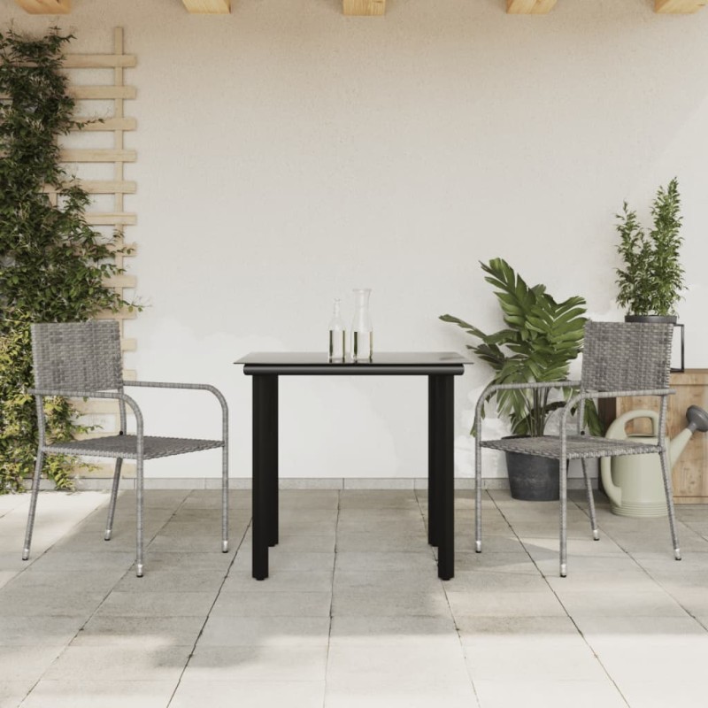 vidaXL Juego de comedor jardín 3 pzas ratán sintético acero gris negro vidaXL Juego de comedor jardín 3 pzas ratán sintético acero gris negro