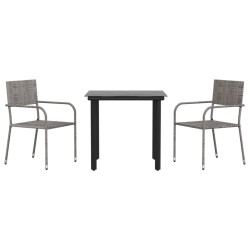 vidaXL Juego de comedor jardín 3 pzas ratán sintético acero gris negro