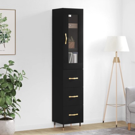 vidaXL Aparador de madera contrachapada negro 34,5x34x180 cm