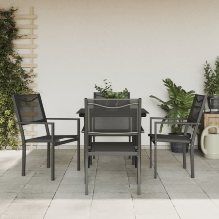 vidaXL Juego de comedor para jardín 5 piezas acero y textilene negro