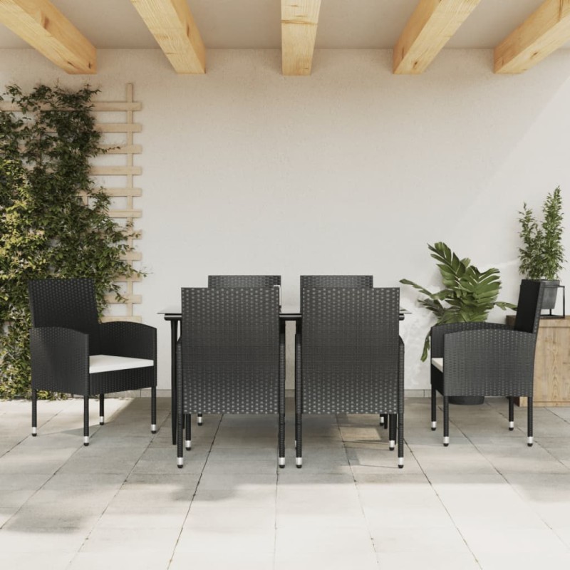 vidaXL Juego de comedor de jardín 7 pzas ratán sintético y acero negro vidaXL Juego de comedor de jardín 7 pzas ratán sintético y acero negro