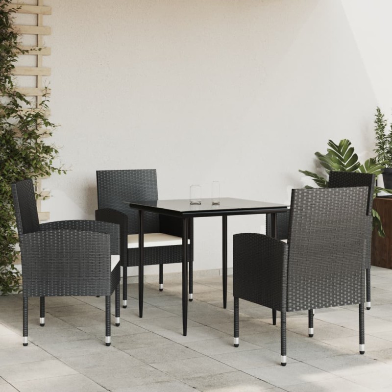 vidaXL Juego de comedor de jardín 5 pzas ratán sintético y acero negro vidaXL Juego de comedor de jardín 5 pzas ratán sintético y acero negro