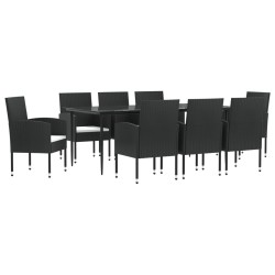 vidaXL Juego de comedor de jardín 9 pzas ratán sintético y acero negro