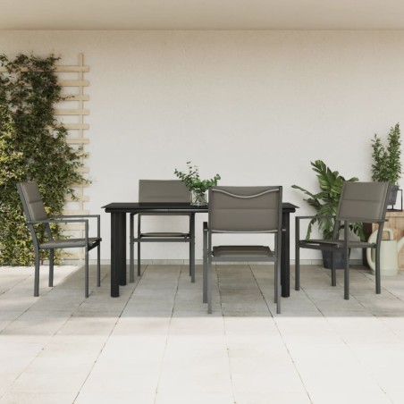 vidaXL Juego de comedor para jardín 5 piezas acero y textilene negro