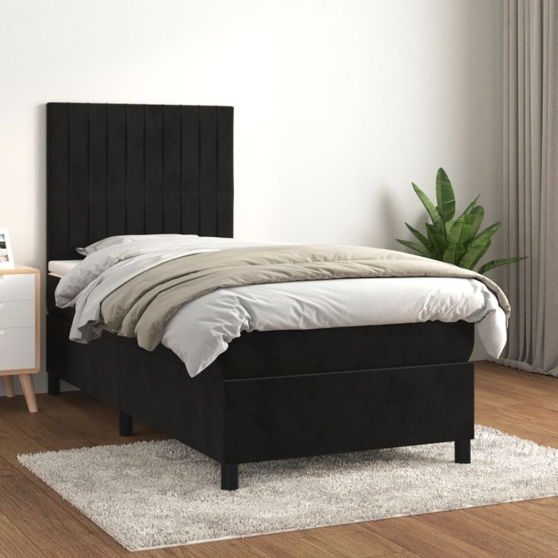 vidaXL Cama box spring con colchón terciopelo negro 80x200 cm vidaXL Cama box spring con colchón terciopelo negro 80x200 cm
