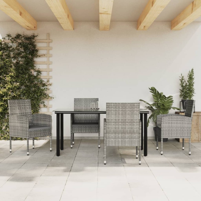 vidaXL Juego de comedor jardín 5 pzas ratán sintético acero gris negro