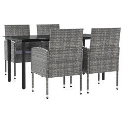 vidaXL Juego de comedor jardín 5 pzas ratán sintético acero gris negro
