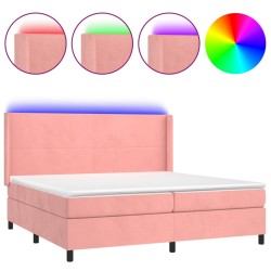 vidaXL Cama box spring colchón y LED terciopelo rosa 200x200 cm