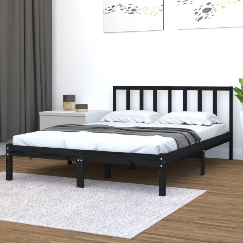 vidaXL Estructura de cama de madera maciza de pino negro 120x190 cm vidaXL Estructura de cama de madera maciza de pino negro 120x190 cm