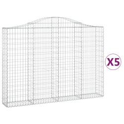 vidaXL Cestas gaviones 5 uds forma de arco hierro 200x30x140/160 cm