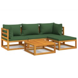 vidaXL Juego muebles de jardín 5 piezas madera maciza y cojines verdes