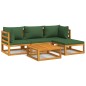 vidaXL Juego muebles de jardín 5 piezas madera maciza y cojines verdes vidaXL Juego muebles de jardín 5 piezas madera maciza y cojines verdes