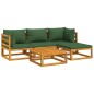 vidaXL Juego muebles de jardín 5 piezas madera maciza y cojines verdes vidaXL Juego muebles de jardín 5 piezas madera maciza y cojines verdes