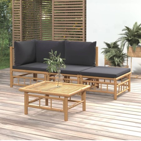 vidaXL Set de muebles de jardín 4 piezas bambú con cojines gris oscuro