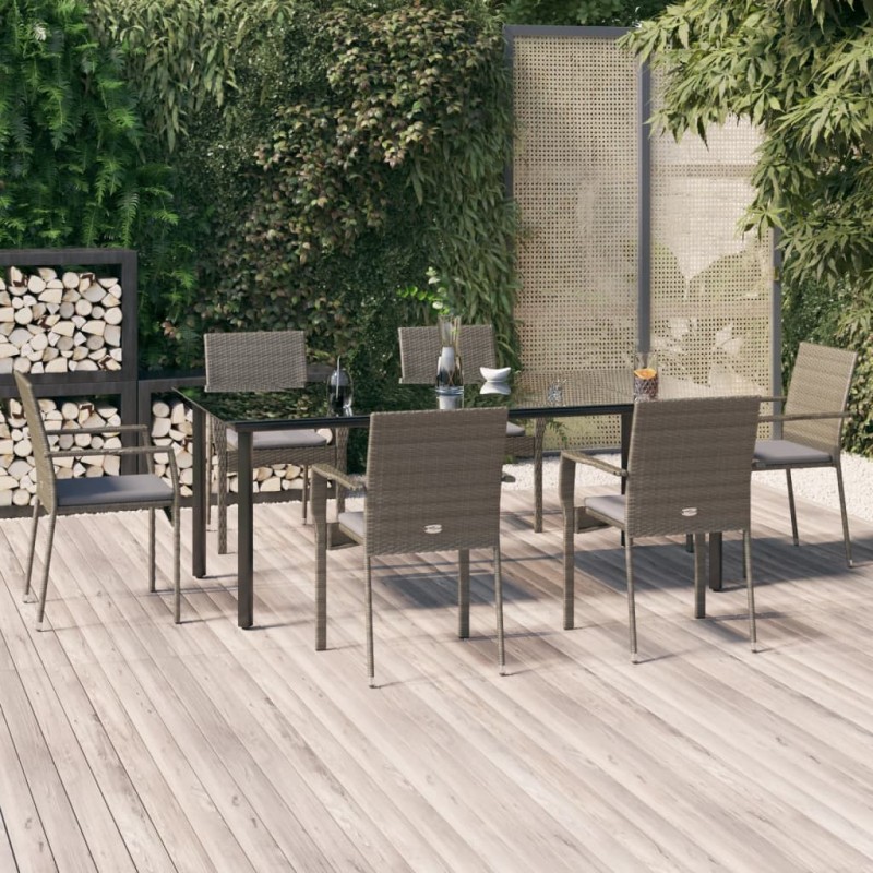 vidaXL Set comedor jardín 7 pzas y cojines ratán sintético negro gris vidaXL Set comedor jardín 7 pzas y cojines ratán sintético negro gris