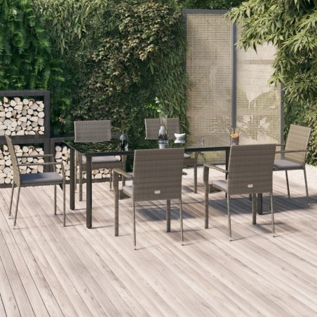 vidaXL Set comedor jardín 7 pzas y cojines ratán sintético negro gris
