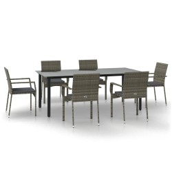 vidaXL Set comedor jardín 7 pzas y cojines ratán sintético negro gris