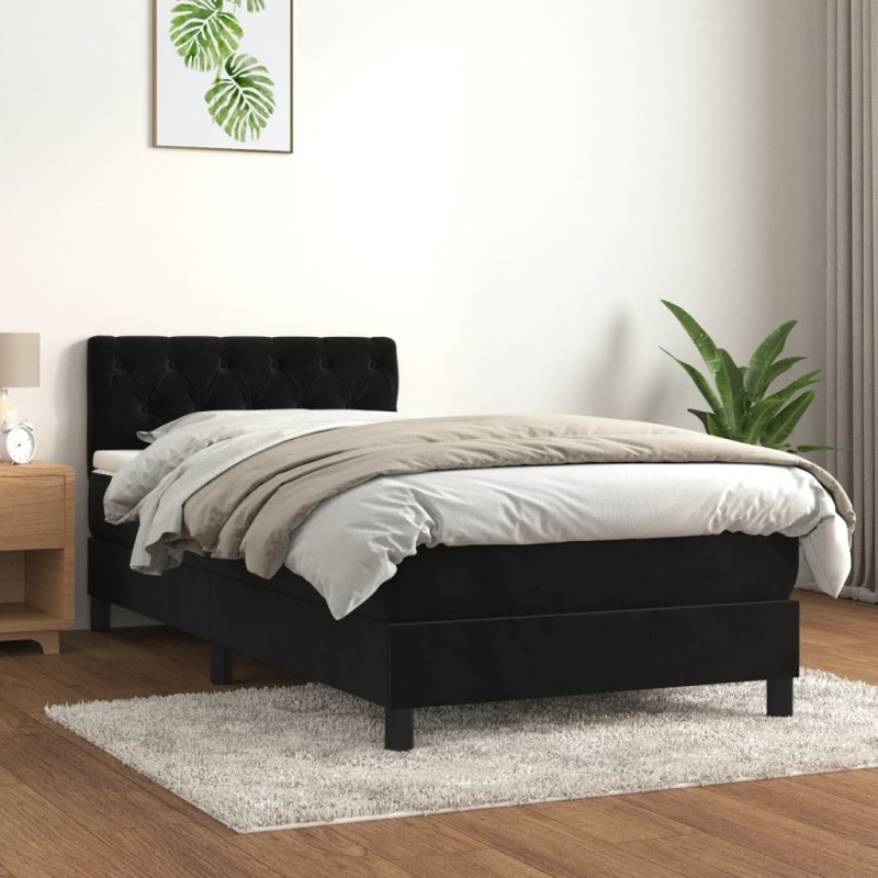 vidaXL Cama box spring con colchón terciopelo negro 80x200 cm vidaXL Cama box spring con colchón terciopelo negro 80x200 cm
