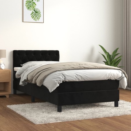 vidaXL Cama box spring con colchón terciopelo negro 80x200 cm