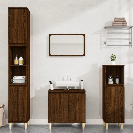vidaXL Set de muebles baño 3 pzas madera contrachapada roble marrón
