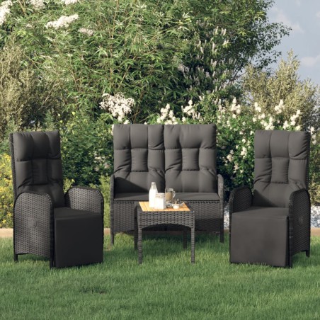 vidaXL Juego comedor jardín 4 piezas con cojines ratán sintético negro