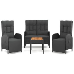 vidaXL Juego comedor jardín 4 piezas con cojines ratán sintético negro