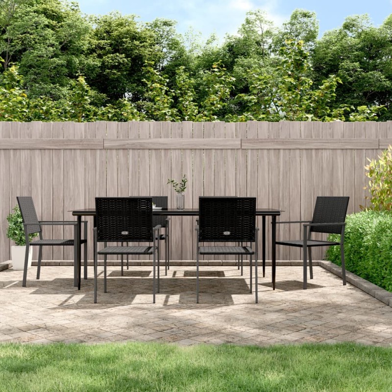 vidaXL Juego de comedor para jardín 7 piezas ratán sintético y acero vidaXL Juego de comedor para jardín 7 piezas ratán sintético y acero