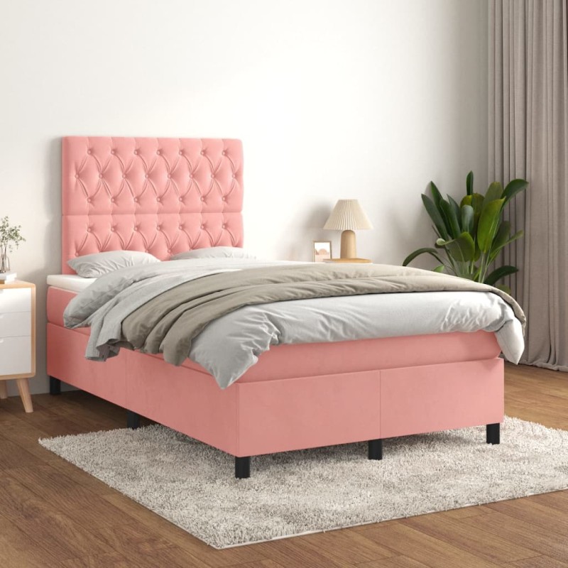 vidaXL Cama box spring con colchón terciopelo rosa 120x200 cm vidaXL Cama box spring con colchón terciopelo rosa 120x200 cm