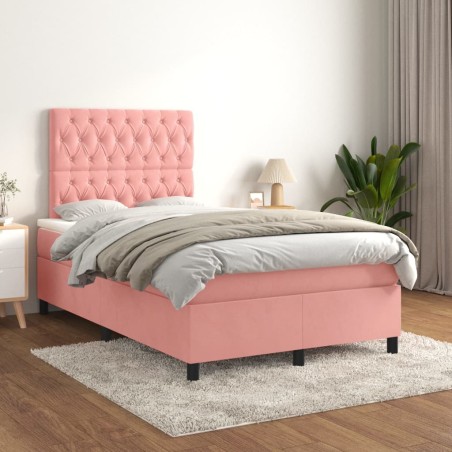 vidaXL Cama box spring con colchón terciopelo rosa 120x200 cm