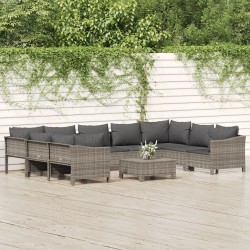 vidaXL Set de muebles de jardín 10 pzas y cojines ratán sintético gris