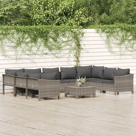 vidaXL Set de muebles de jardín 10 pzas y cojines ratán sintético gris