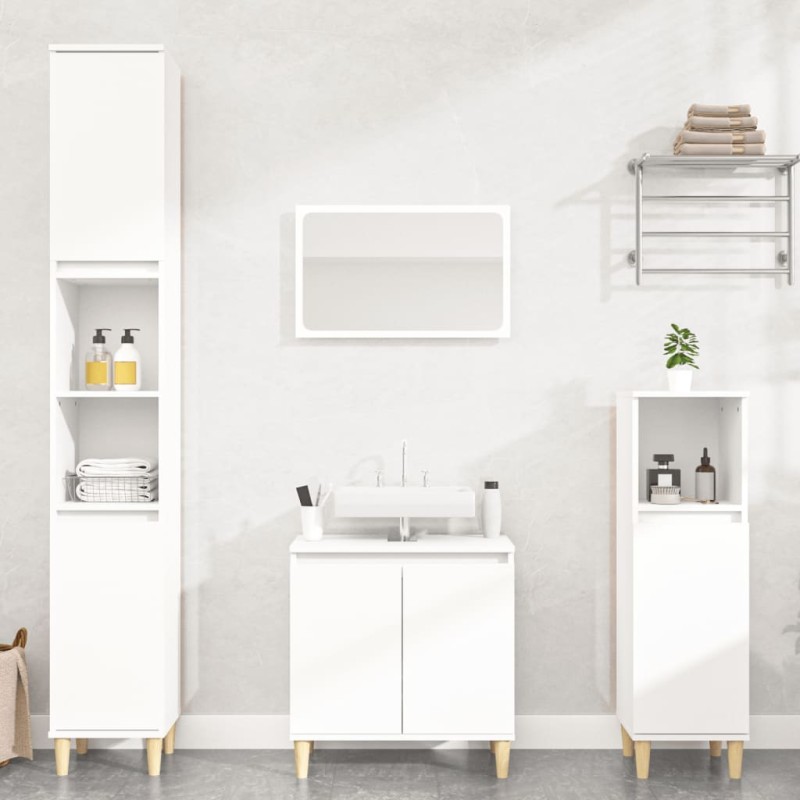 vidaXL Juego de muebles de baño 3 pzas madera contrachapada blanco