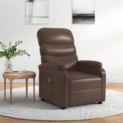 vidaXL Sillón de masaje cuero sintético marrón