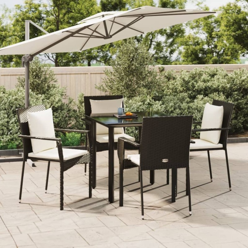 vidaXL Set de muebles jardín 5 pzas con cojines ratán sintético negro vidaXL Set de muebles jardín 5 pzas con cojines ratán sintético negro