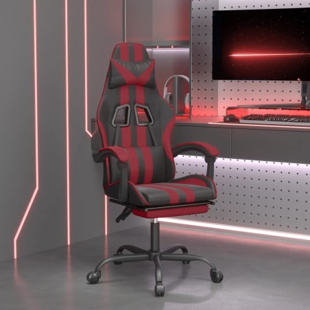 vidaXL Silla gaming con reposapiés cuero sintético negro rojo tinto