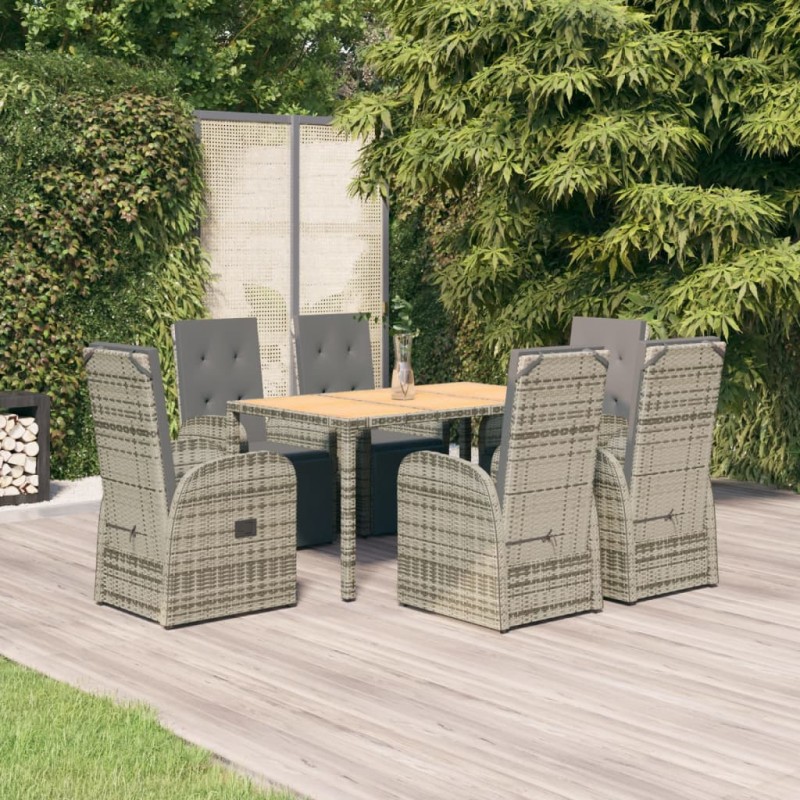 vidaXL Set comedor jardín 7 pzas y cojines ratán sintético gris vidaXL Set comedor jardín 7 pzas y cojines ratán sintético gris