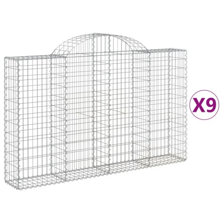 vidaXL Cestas de gaviones 9 uds forma de arco hierro 200x30x120/140 cm