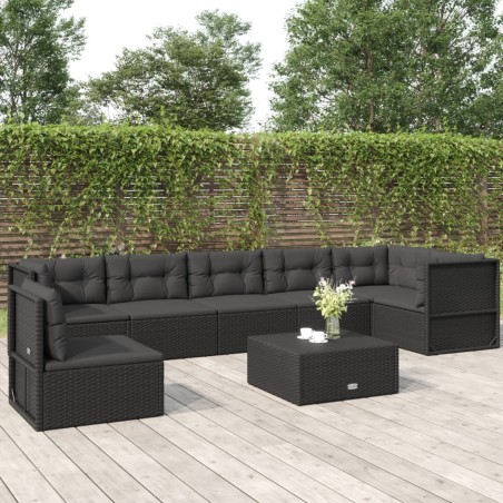 vidaXL Set de muebles de jardín y cojines 7 pzas ratán sintético negro