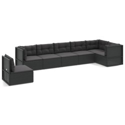 vidaXL Set de muebles de jardín y cojines 7 pzas ratán sintético negro