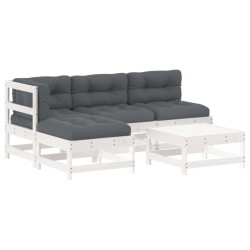 vidaXL Juego de muebles jardín 5 piezas y cojines madera maciza blanco