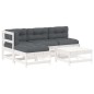 vidaXL Juego de muebles jardín 5 piezas y cojines madera maciza blanco vidaXL Juego de muebles jardín 5 piezas y cojines madera maciza blanco